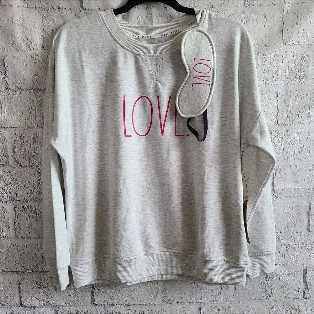 Rae Dunn Gray And Pink Love Sleepshirt And Mask Gift Set NWT Women's Small - Picture 13 of 14
